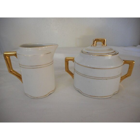 Antique Floral Violet Gold on White Sugar and creamer Made in Bavaria - Picture 4 of 12